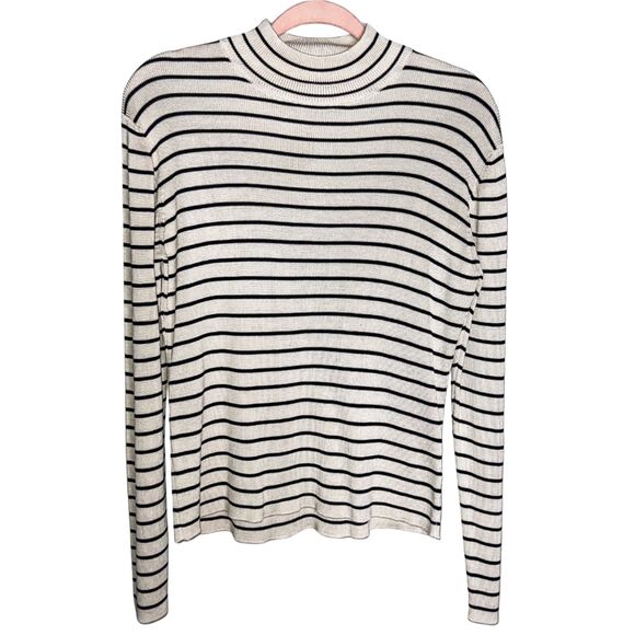 Vintage Lauren Ralph Lauren Silk Knit Striped Mockneck Long Sleeve Top Petite M - Picture 1 of 5